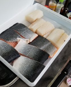 Fresh salmon and cod fillets