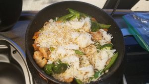 Jasmine rice in a stir fry skillet