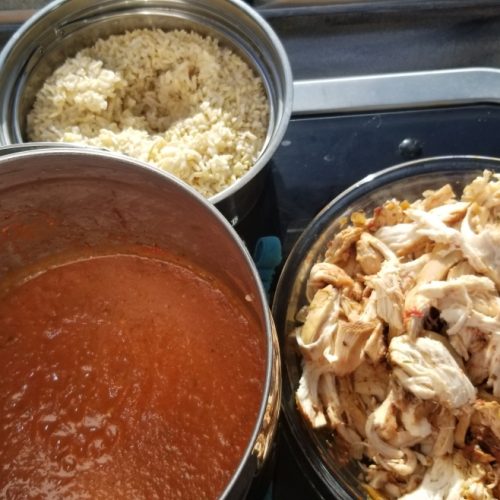 Shredded chicken cooked in thermal cooker with san marzano tomato sauce
